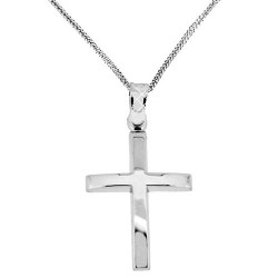 Λευκόχρυσος μασίφ σταυρός Κ14 με αλυσίδα